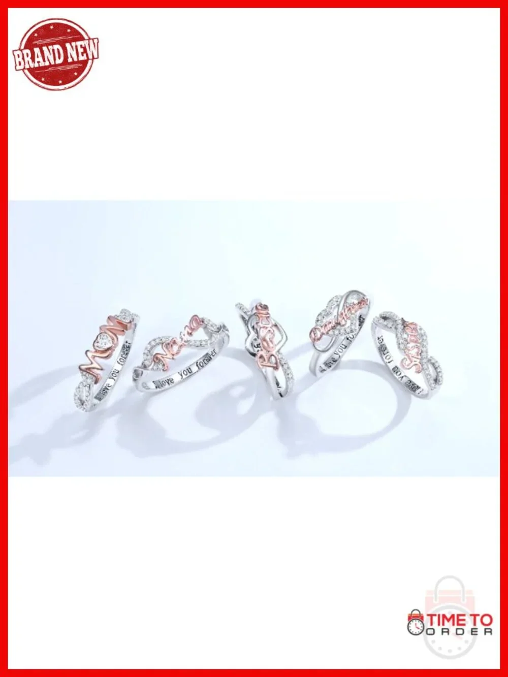 925 Sterling Silver Mom Ring Band with Cubic Zirconia Women Gift